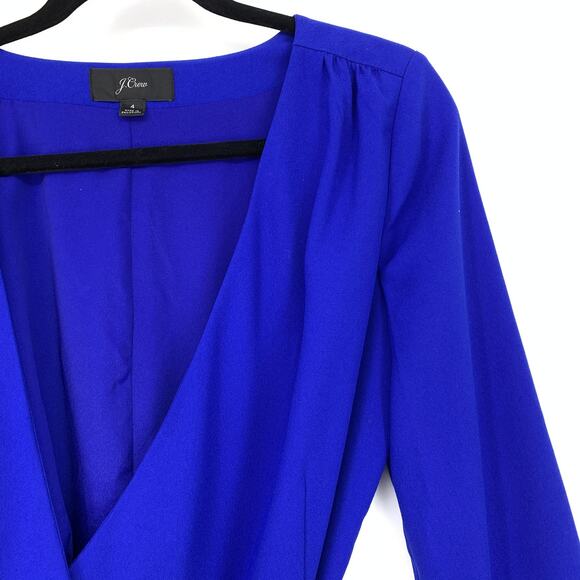 J. Crew Wrap Dress Womens Size 4 3/4 Sleeve Tie Waist Blue - Picture 3 of 6